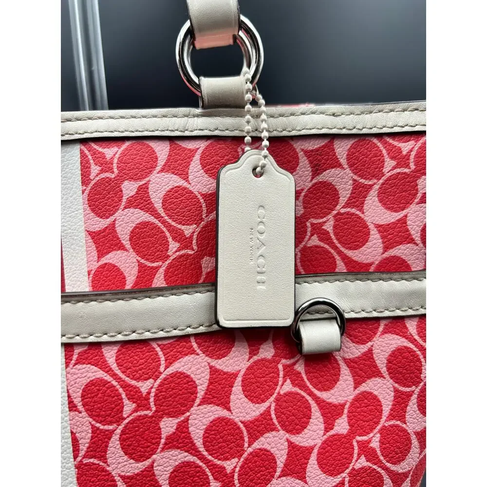 Coach Heritage Chelsea Tote Coated Canvas Y2K F15137 Pink & Red Cream Trim COA
